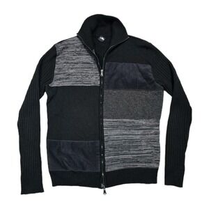 Hugo Boss Full Zip Sweater Mens L Knit Mock Neck Riri Patchwork Corduroy Stretch